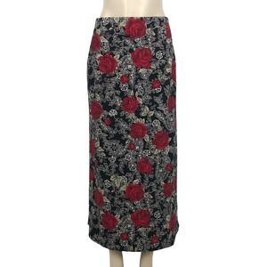 Vintage Y2K Briggs New York Maxi Skirt Rose Floral Print Size 24W Whimsigoth 90s